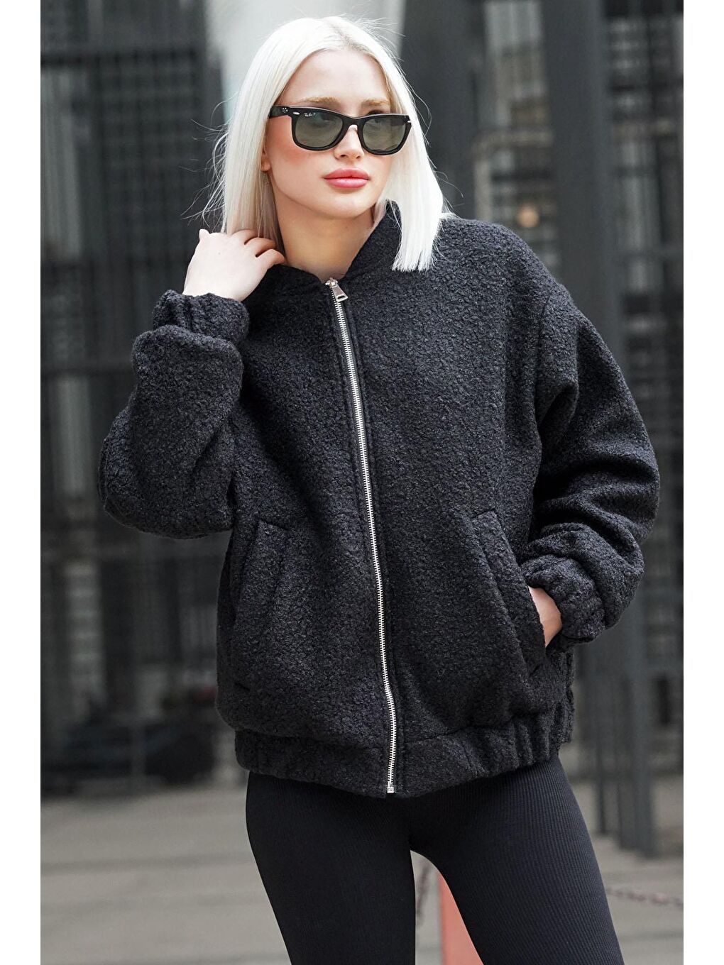 Siyah Buklet Bomber Kadın Ceket Mg1967