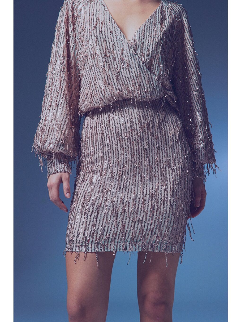 Turuncu Payet Detaylı Mini Etek - Bakır-4