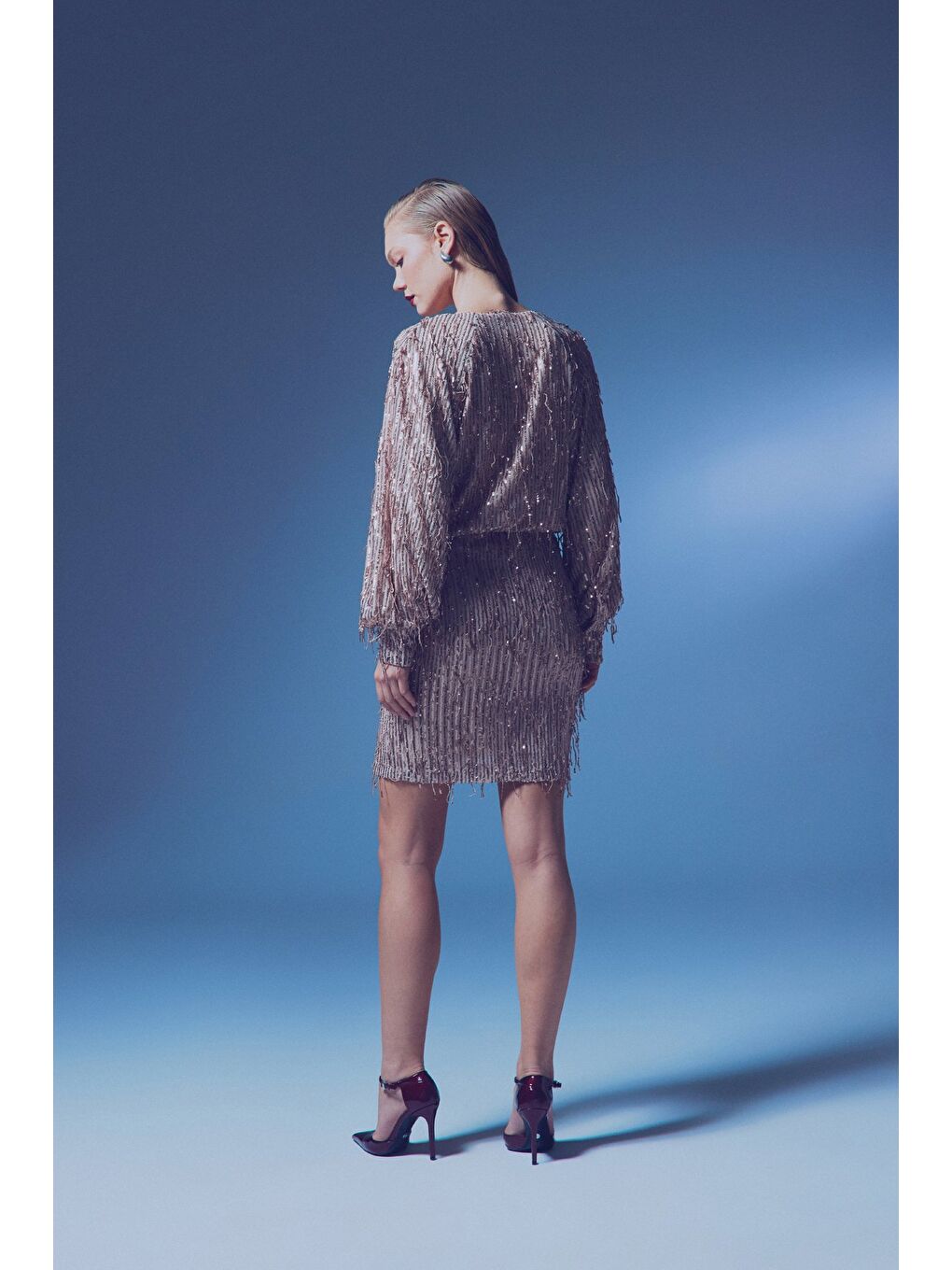 Turuncu Payet Detaylı Mini Etek - Bakır-5