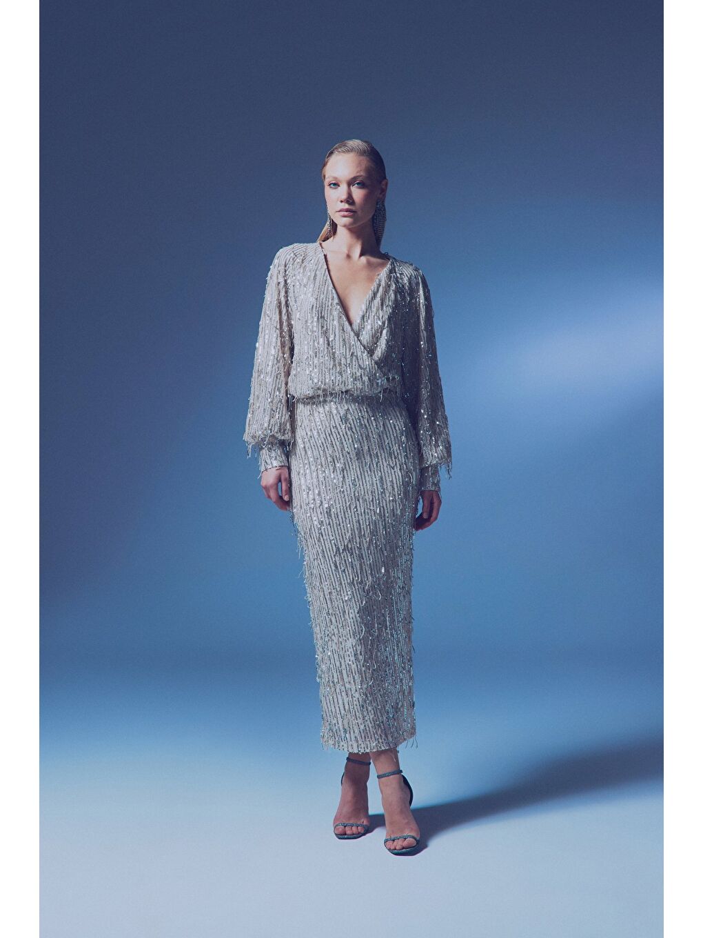 Uzun Payetli Etek - Bej