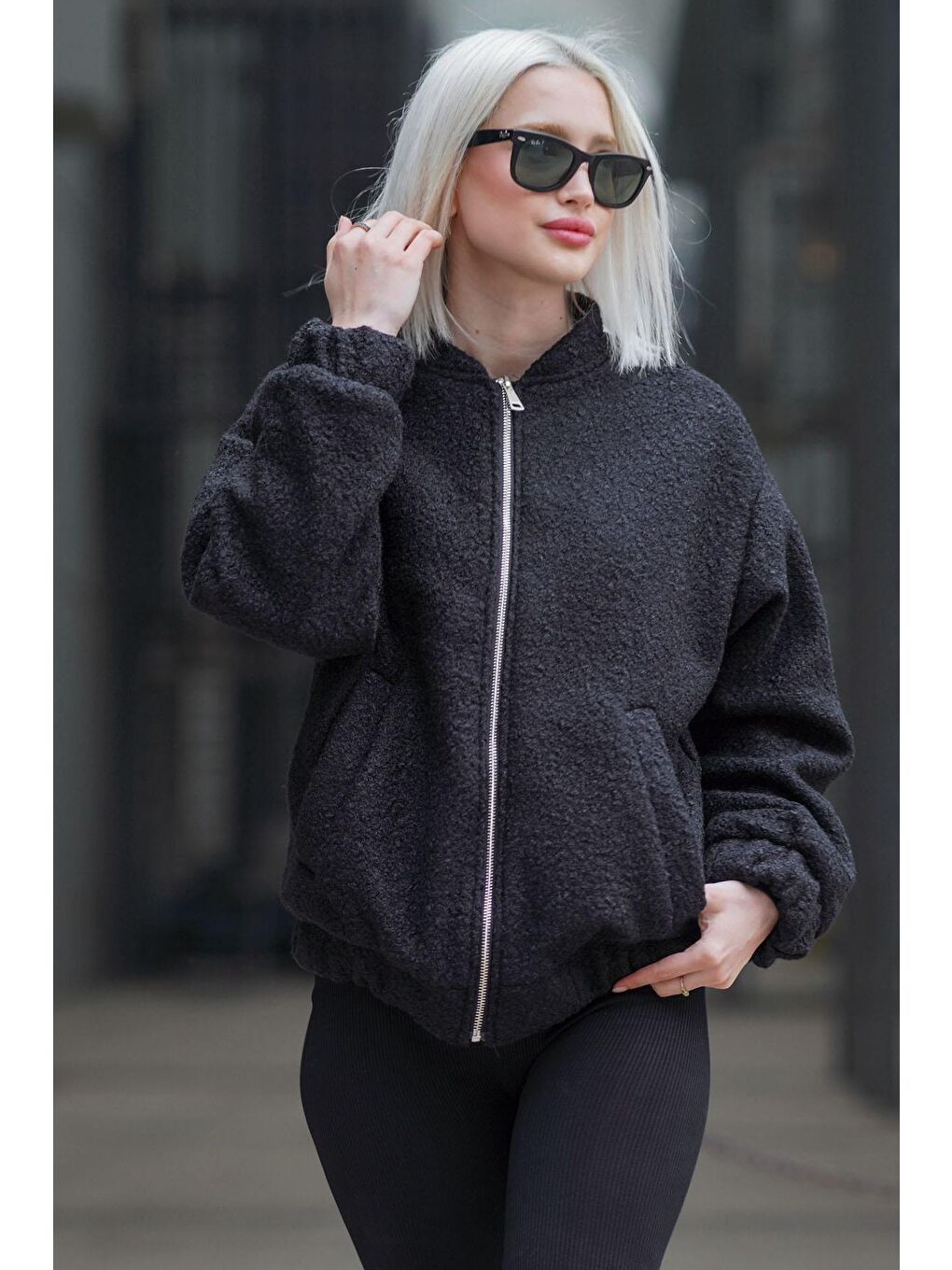 Siyah Buklet Bomber Kadın Ceket Mg1967-1