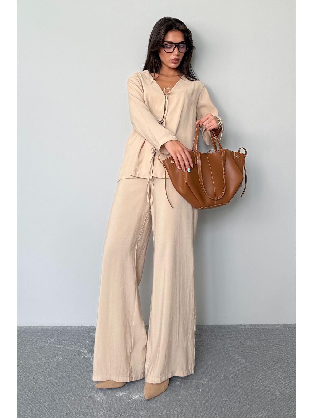 Bej Önü Bağlamalı Alt Üst Takım Mg2473-7