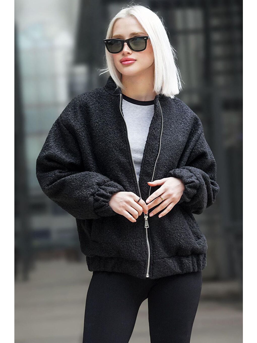 Siyah Buklet Bomber Kadın Ceket Mg1967-2