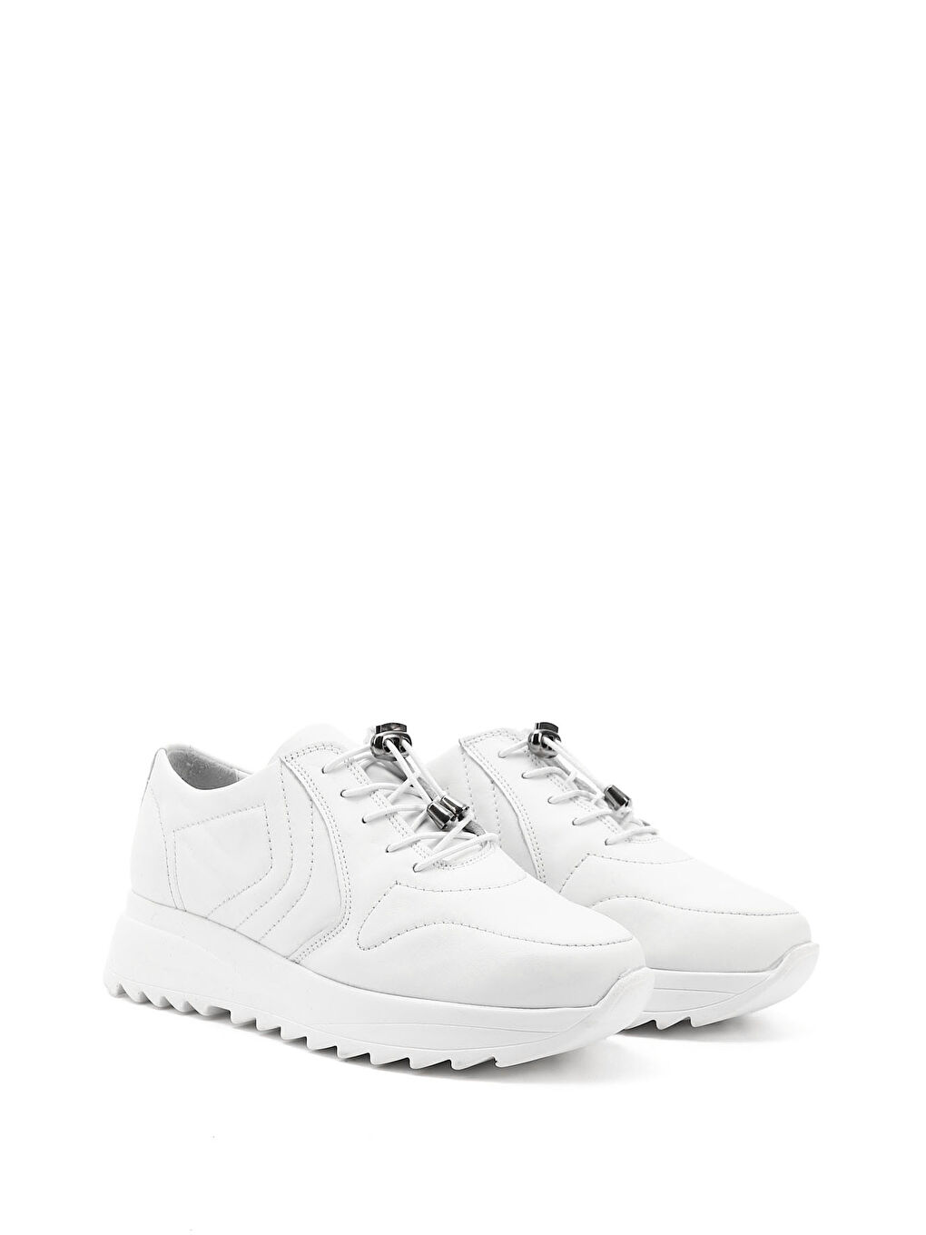 Beyaz Kadın PARLAK BEYAZ Bağcıklı Dolgu Taban Hakiki Deri Sneaker-1
