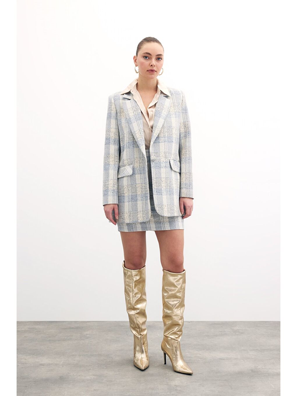 Kare Desen Mini Etek - Mavi-2