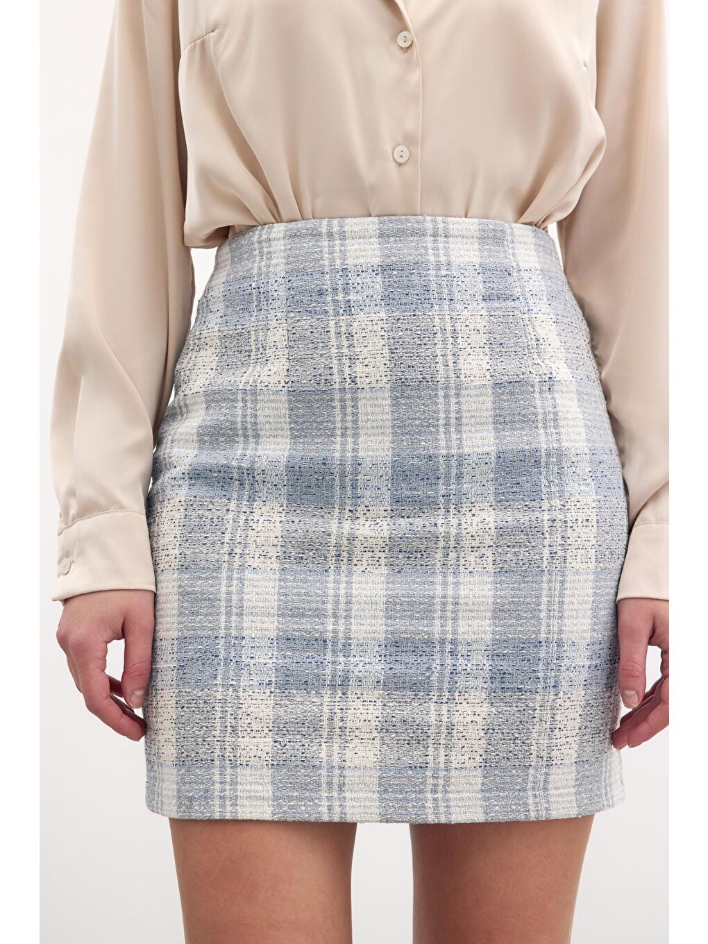 Kare Desen Mini Etek - Mavi-3