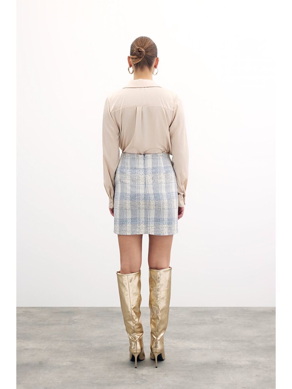 Kare Desen Mini Etek - Mavi-4