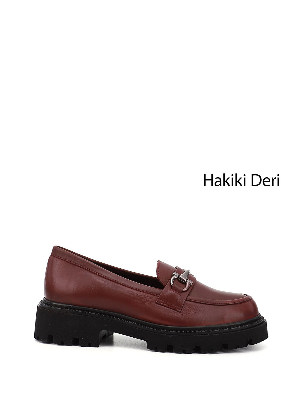 Bordo Kadın AÇIK BORDO Kalın Topuklu Tokalı Hakiki Deri Loafer Ayakkabı