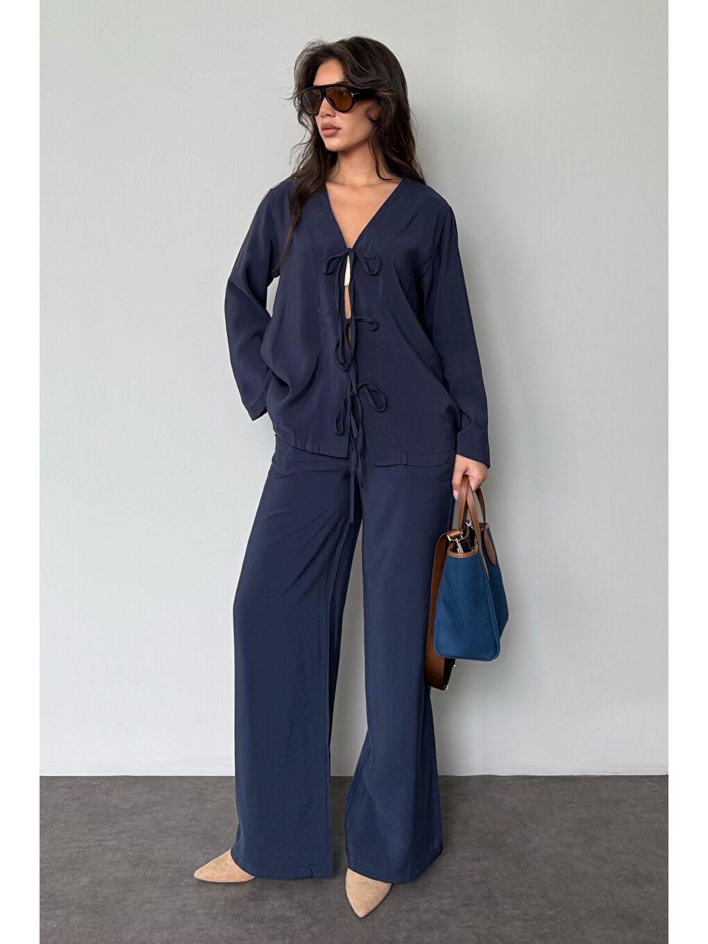 Lacivert Önü Bağlamalı Alt Üst Takım Mg2473