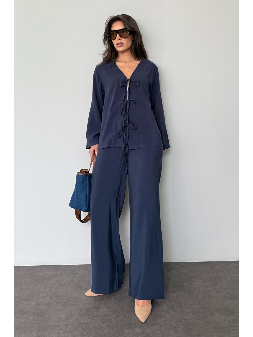 Lacivert Önü Bağlamalı Alt Üst Takım Mg2473-1