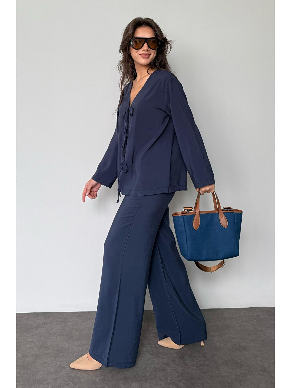 Lacivert Önü Bağlamalı Alt Üst Takım Mg2473-4