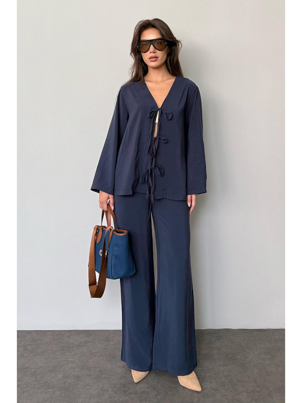 Lacivert Önü Bağlamalı Alt Üst Takım Mg2473-5