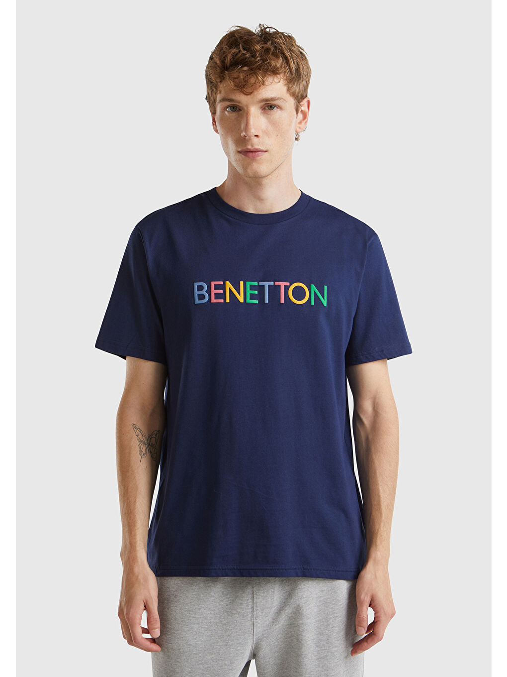 United Colors Of Benetton Lacivert Erkek Lacivert UCB %100 Pamuk Baskılı Kısa Kollu Yuvarlak Yaka T-Shirt