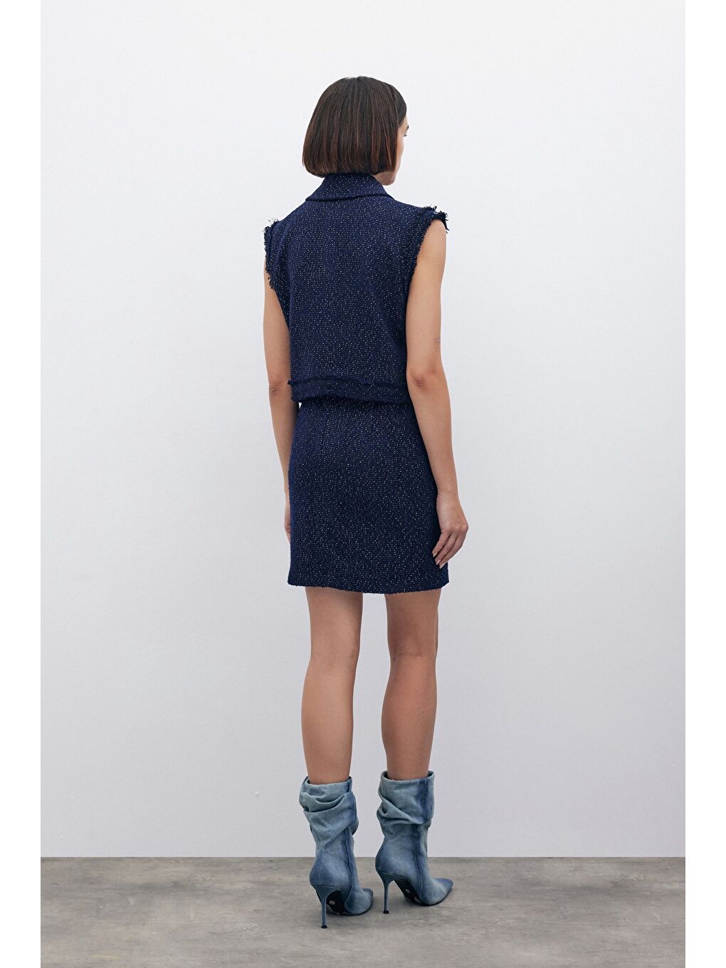 Simli Mini Tüvit Etek - Lacivert-6