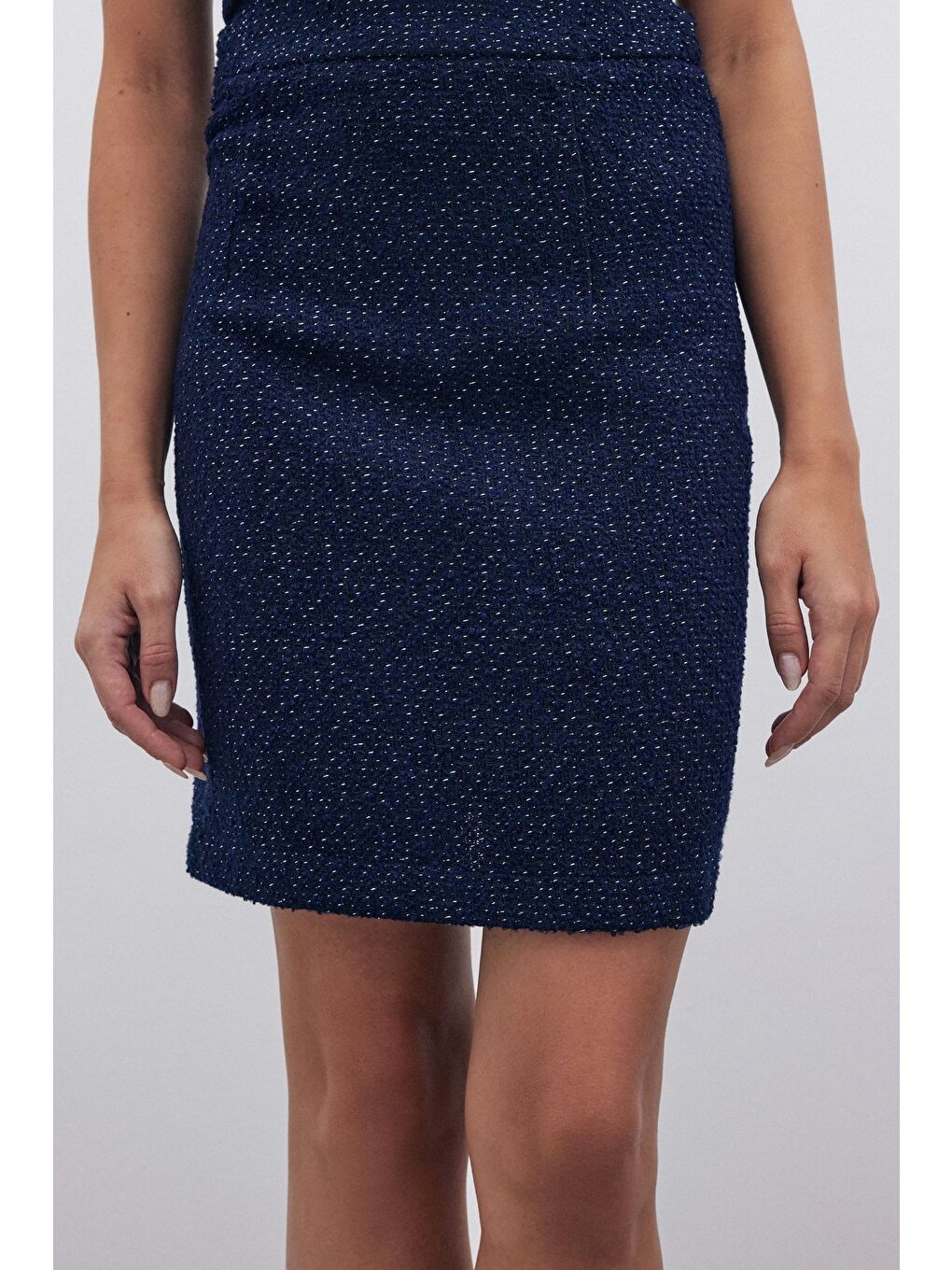 Simli Mini Tüvit Etek - Lacivert-7