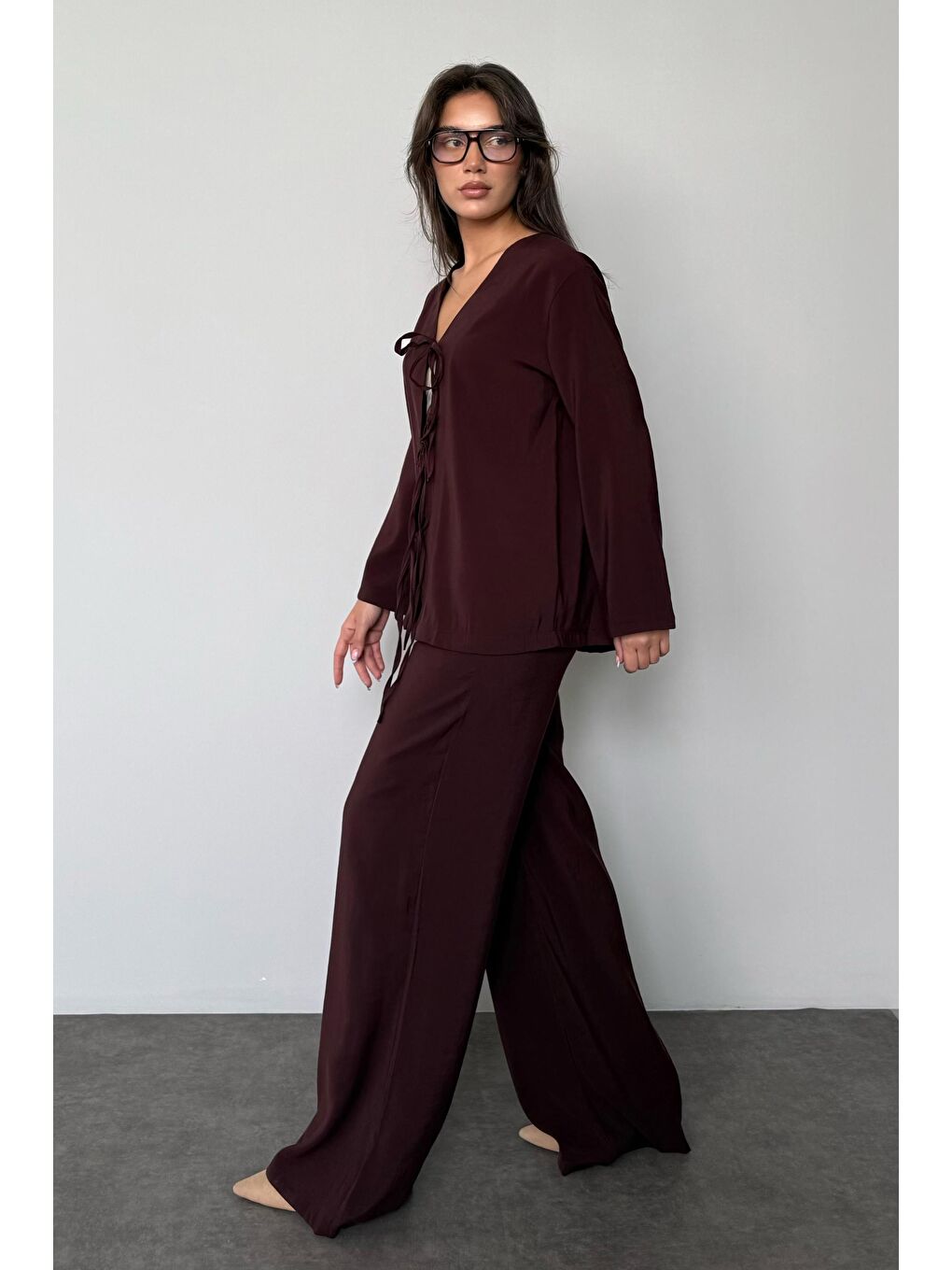 Kahverengi Önü Bağlamalı Alt Üst Takım Mg2473-2