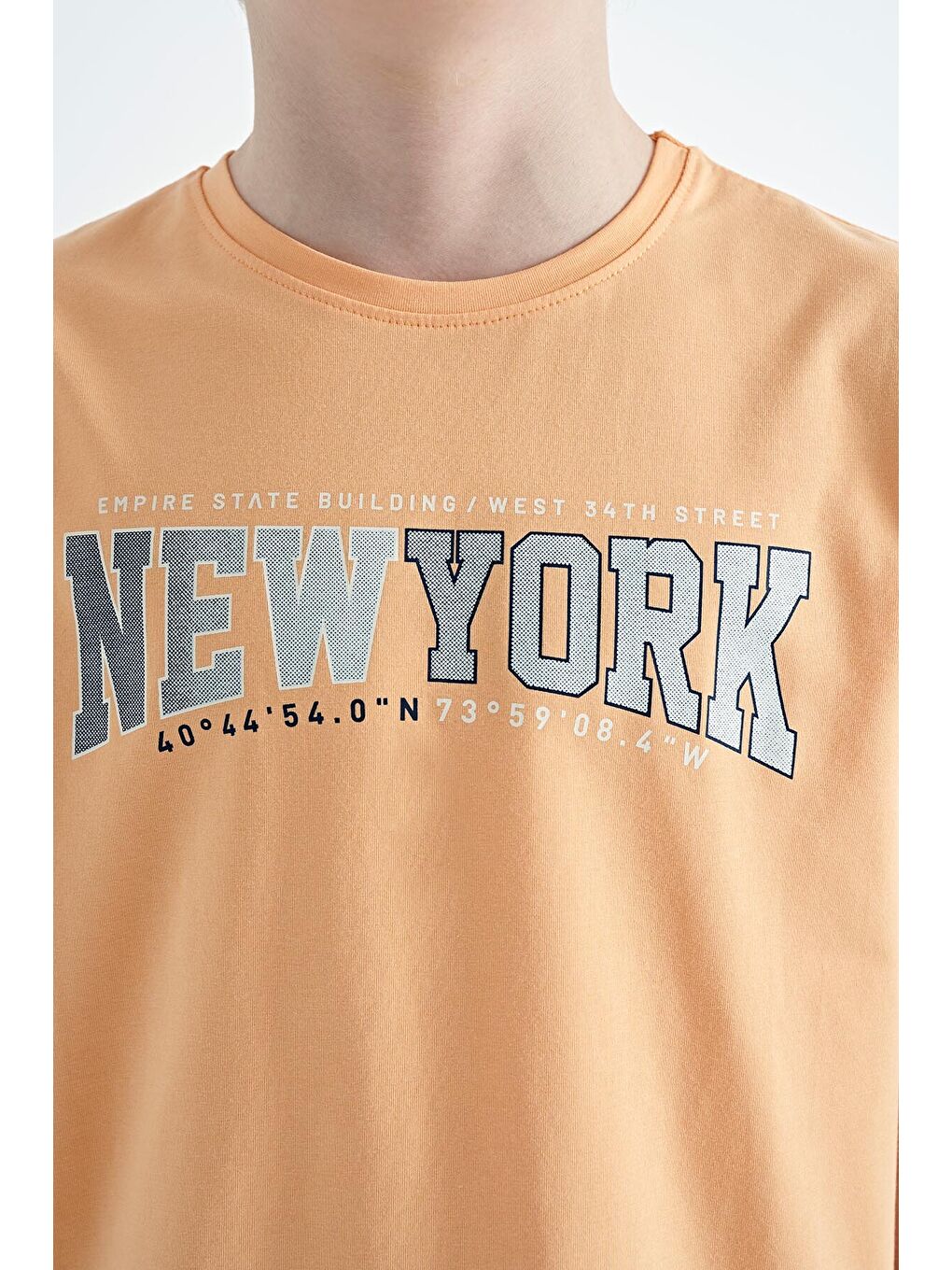 Turuncu Kavun Içi Yazı Baskılı Standart Kalıp O Yaka Erkek  Çocuk Tişört - 11105-2