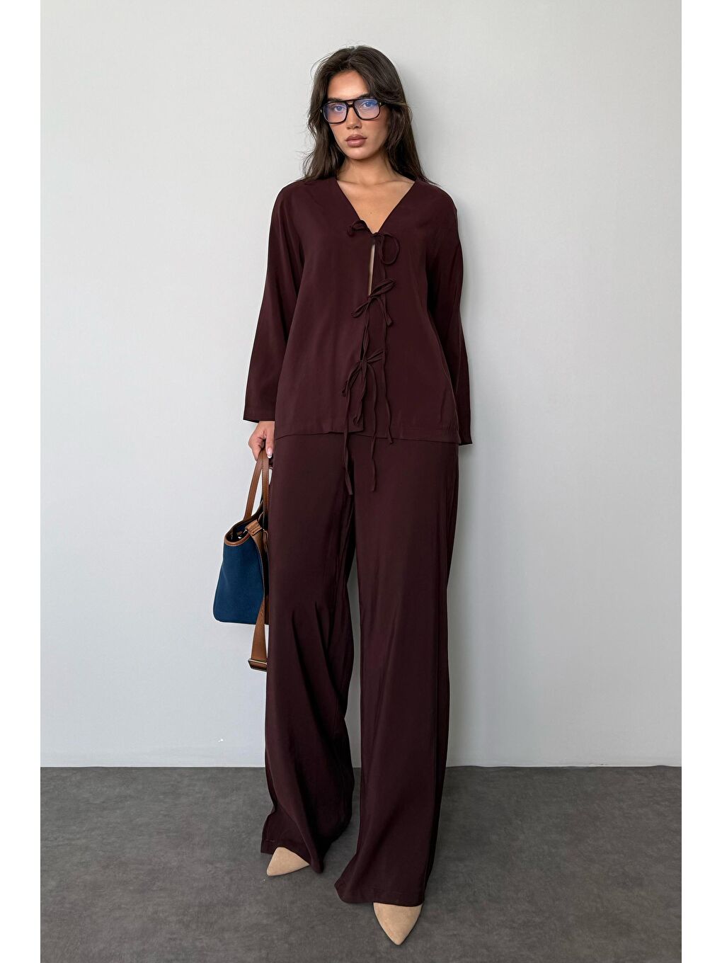 Kahverengi Önü Bağlamalı Alt Üst Takım Mg2473-7