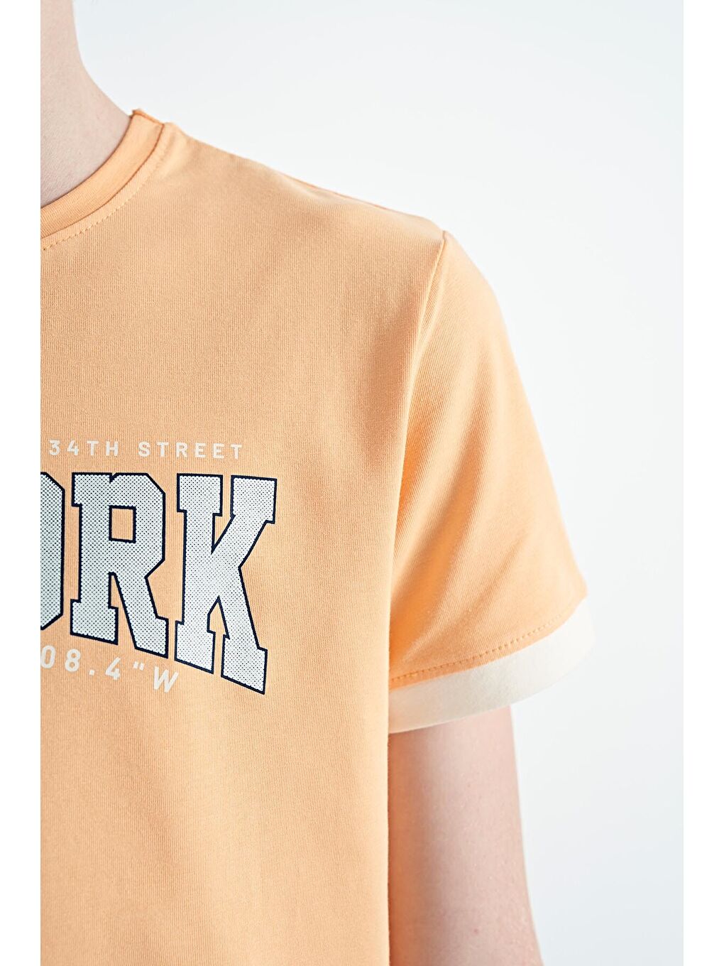 Turuncu Kavun Içi Yazı Baskılı Standart Kalıp O Yaka Erkek  Çocuk Tişört - 11105-3