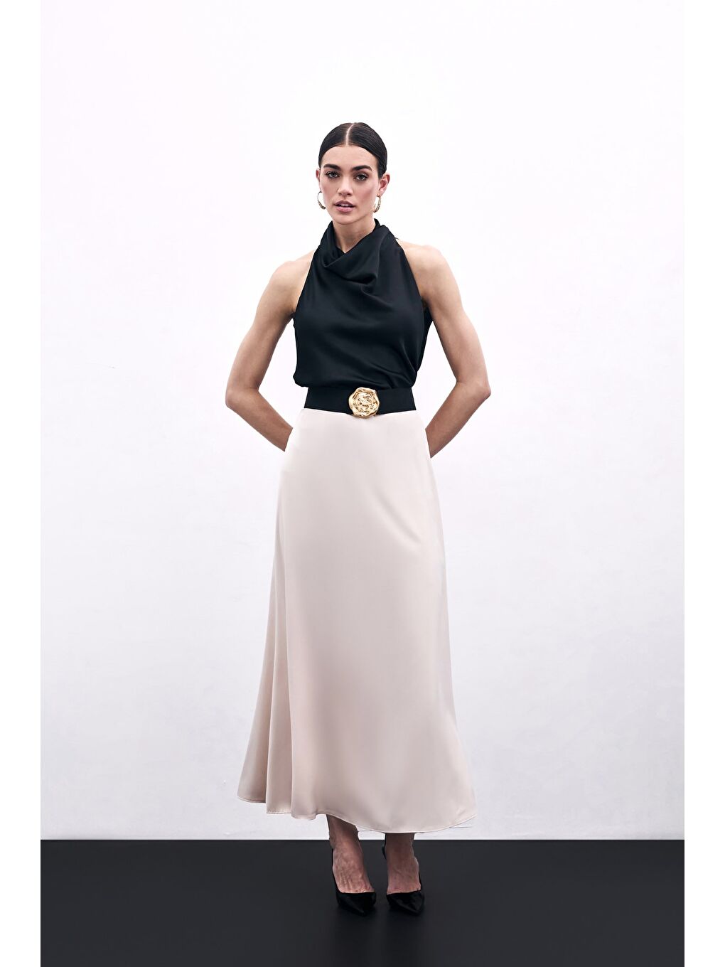 Uzun Saten Etek - Bej-1