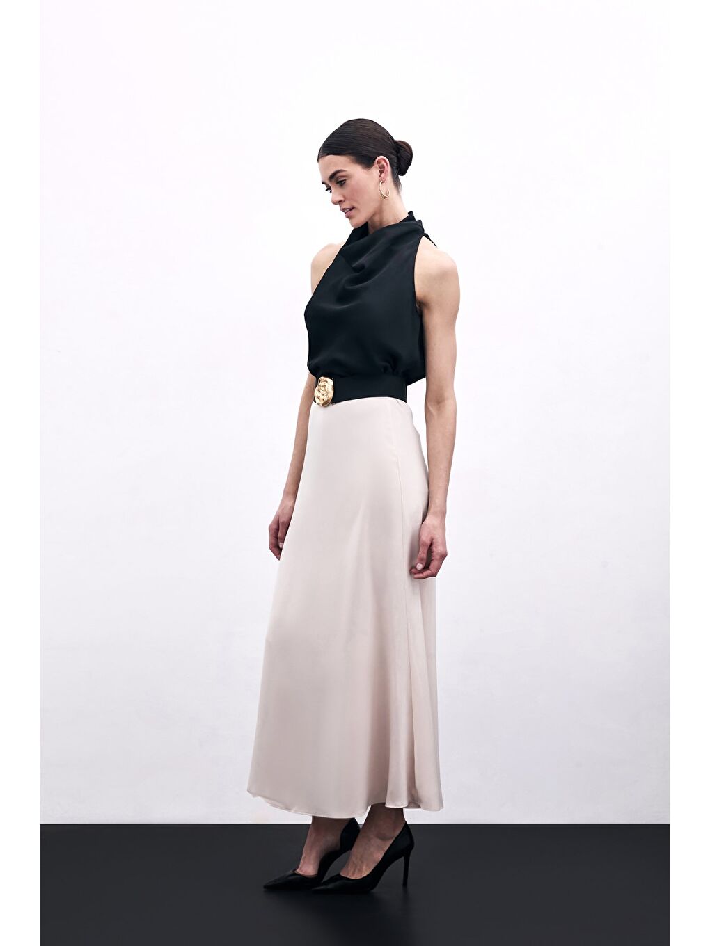 Uzun Saten Etek - Bej-3