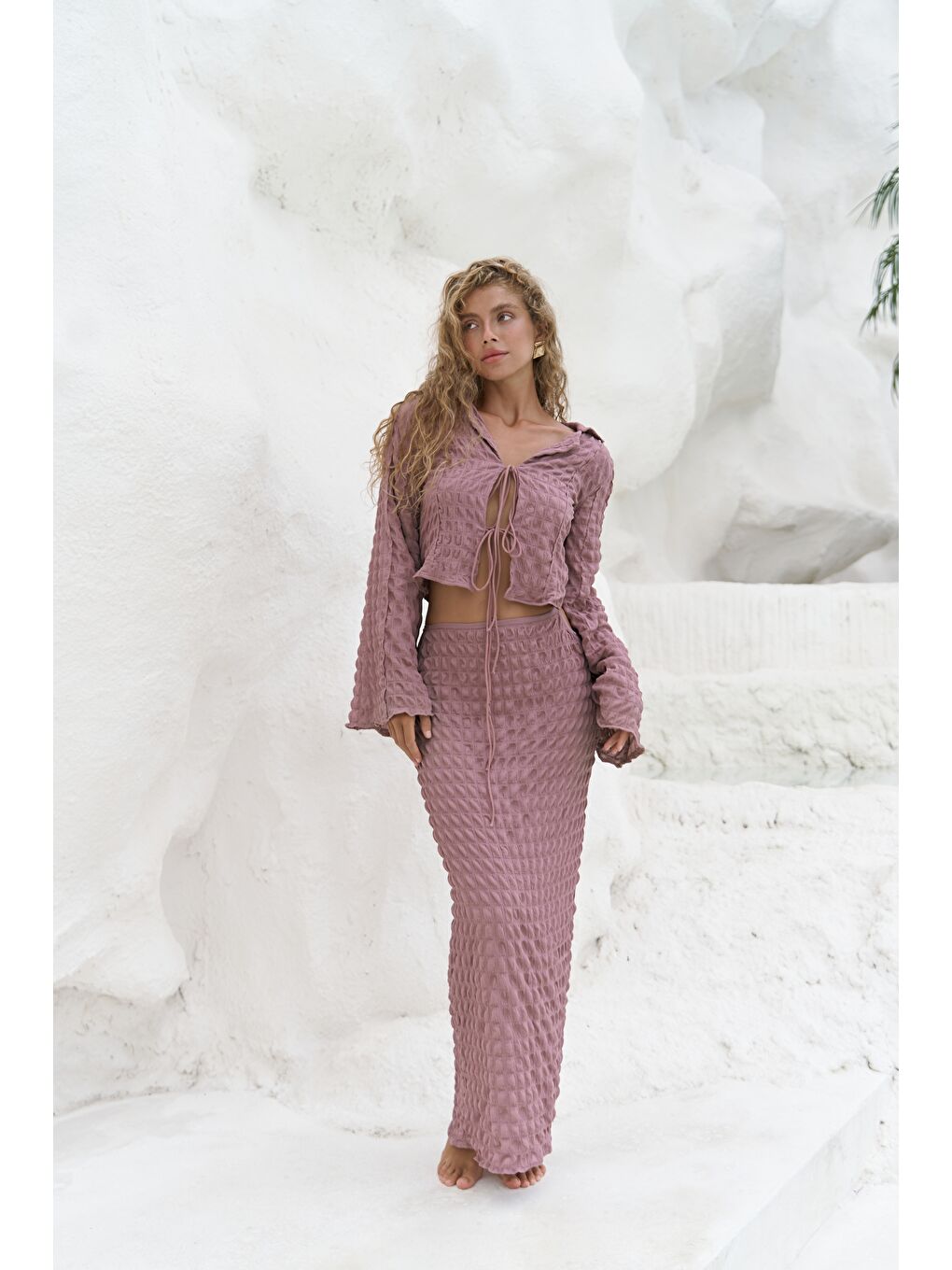 Rania Açık Bordo Gömlek Etek Takım