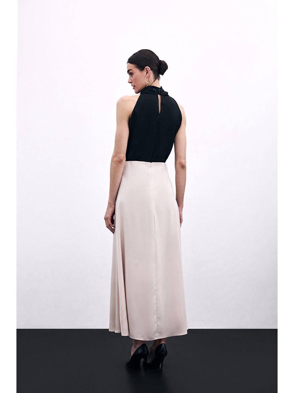 Uzun Saten Etek - Bej-6