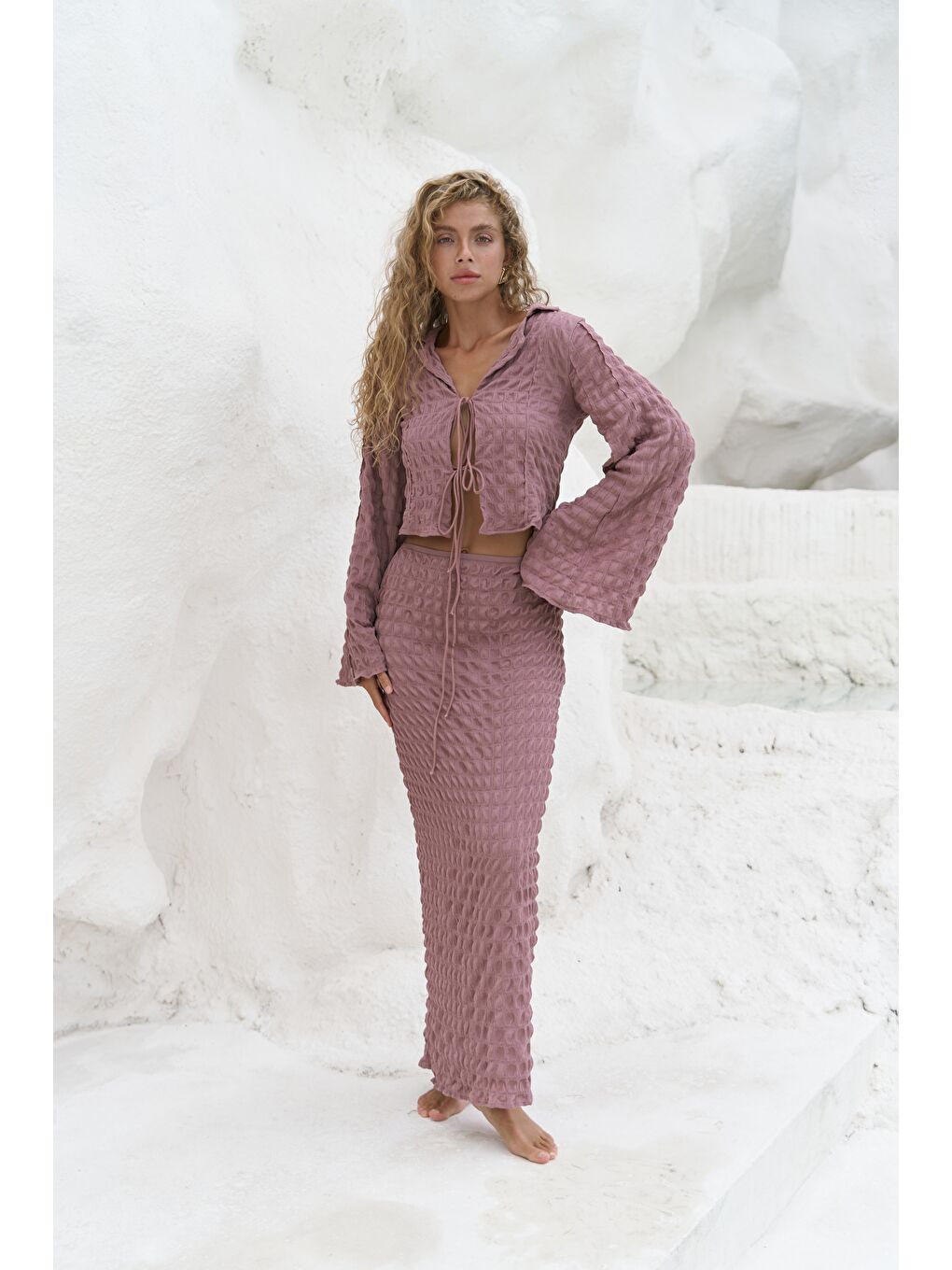 Rania Açık Bordo Gömlek Etek Takım-1