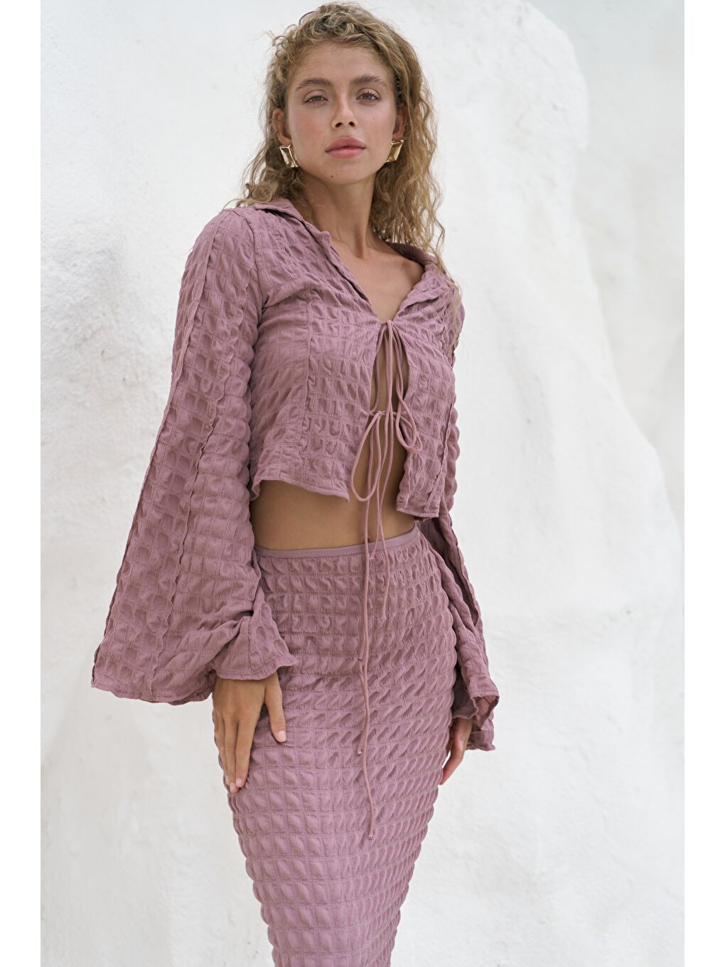 Rania Açık Bordo Gömlek Etek Takım-2