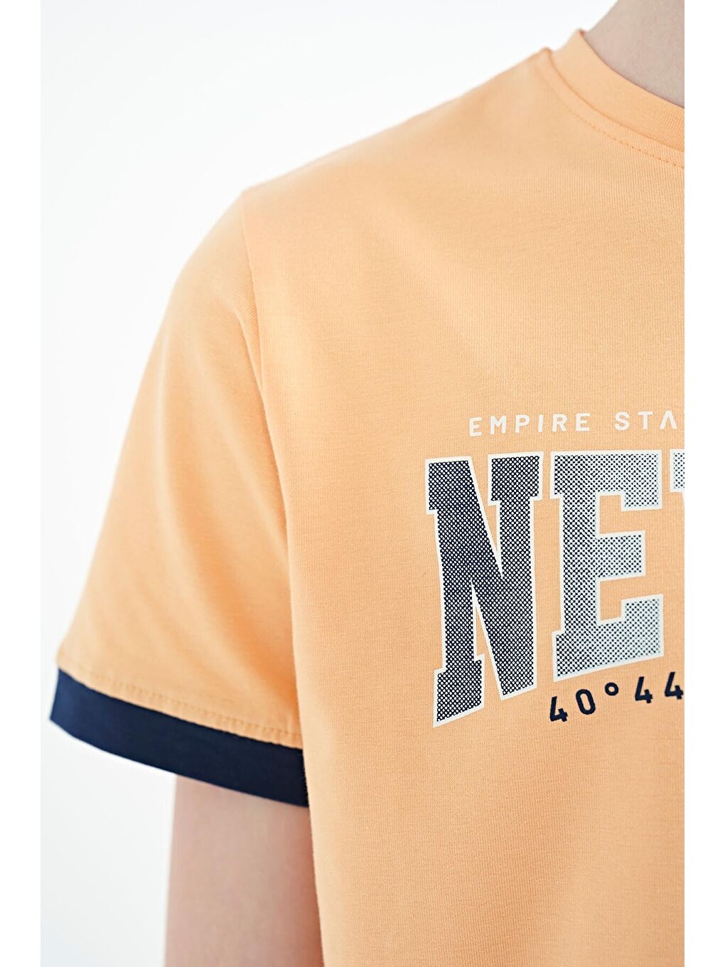 Turuncu Kavun Içi Yazı Baskılı Standart Kalıp O Yaka Erkek  Çocuk Tişört - 11105-4