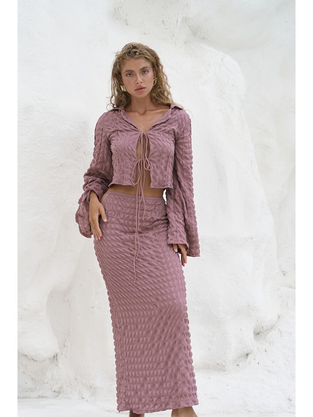 Rania Açık Bordo Gömlek Etek Takım-3