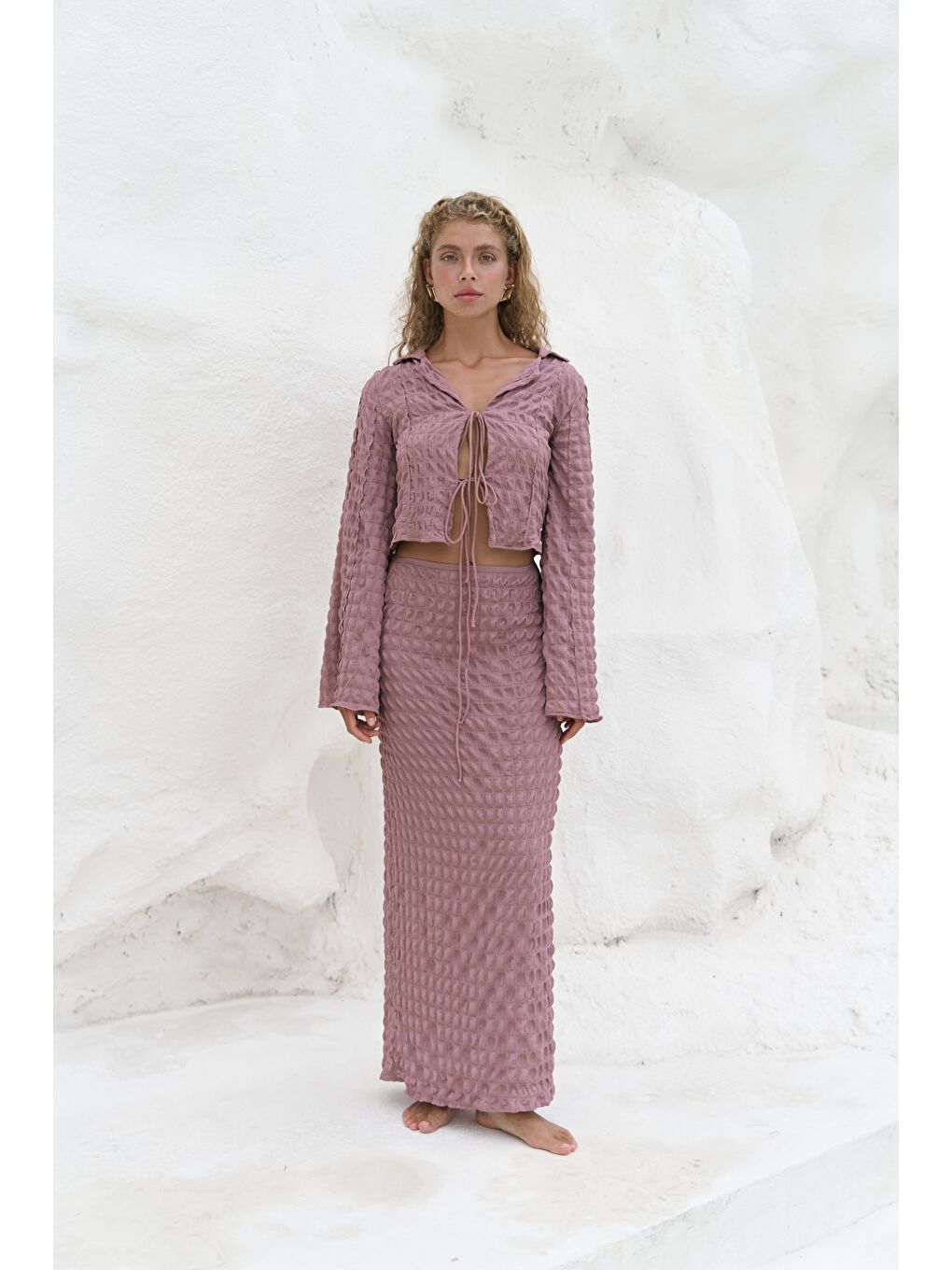 Rania Açık Bordo Gömlek Etek Takım-5