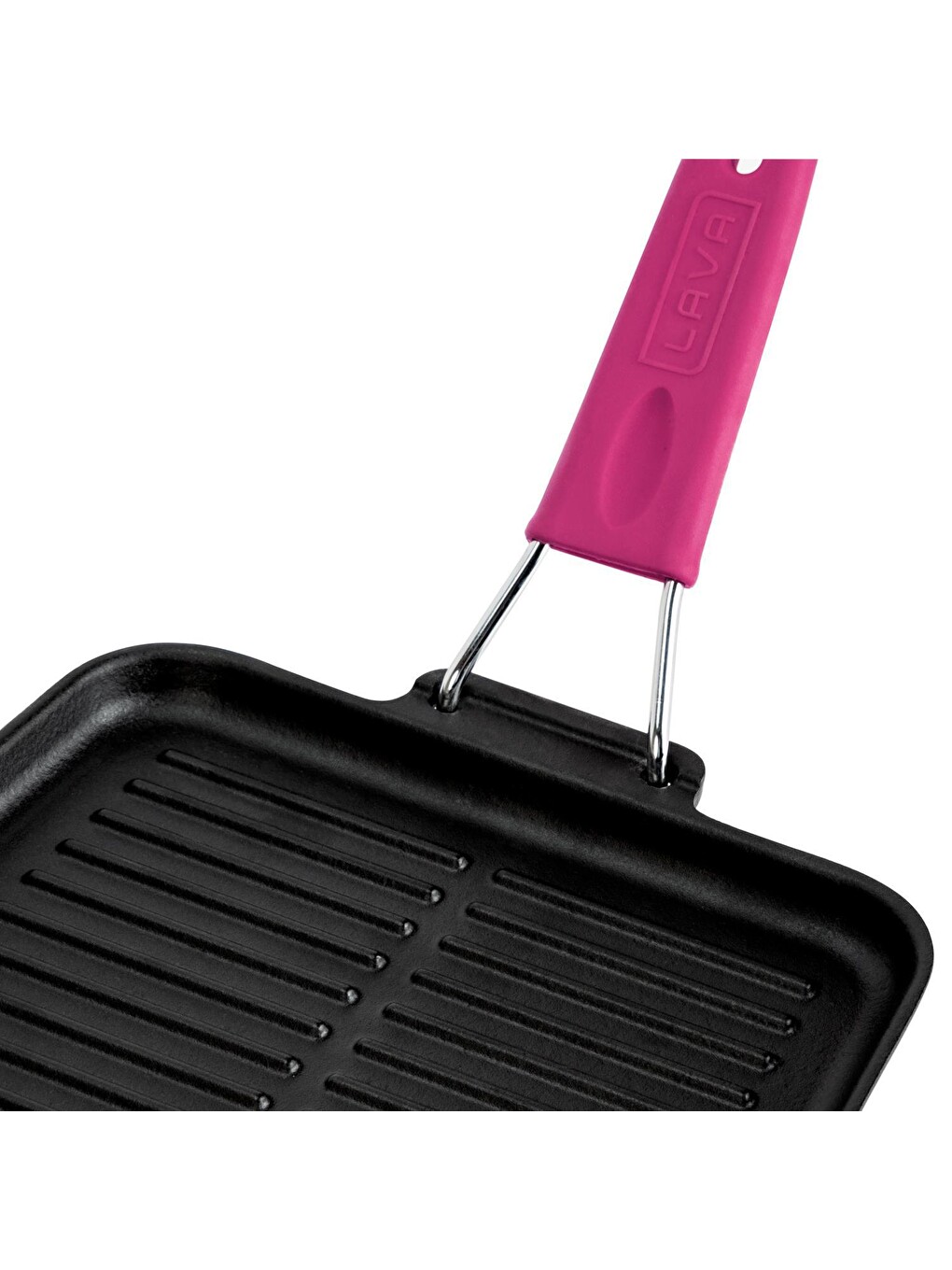 Pembe Kare Sığ Izgara Tavası Silikon Tel Saplı Ölçü 21x21 Cm-3