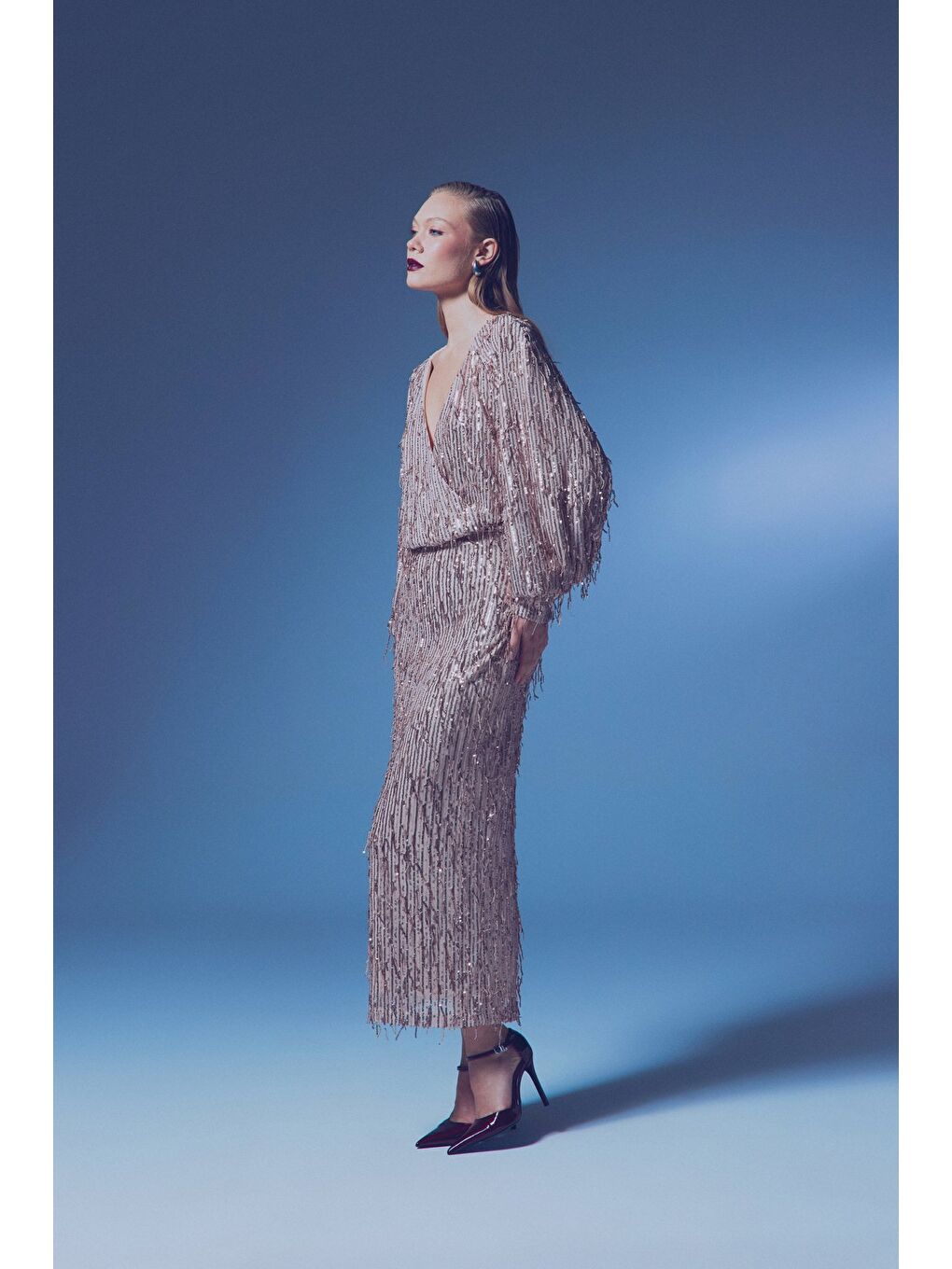 Turuncu Uzun Payetli Etek - Bakır-2