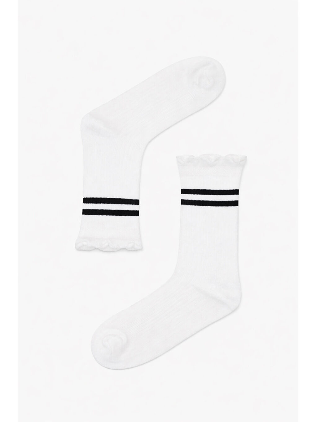Beyaz Çizgili Soket Çorap