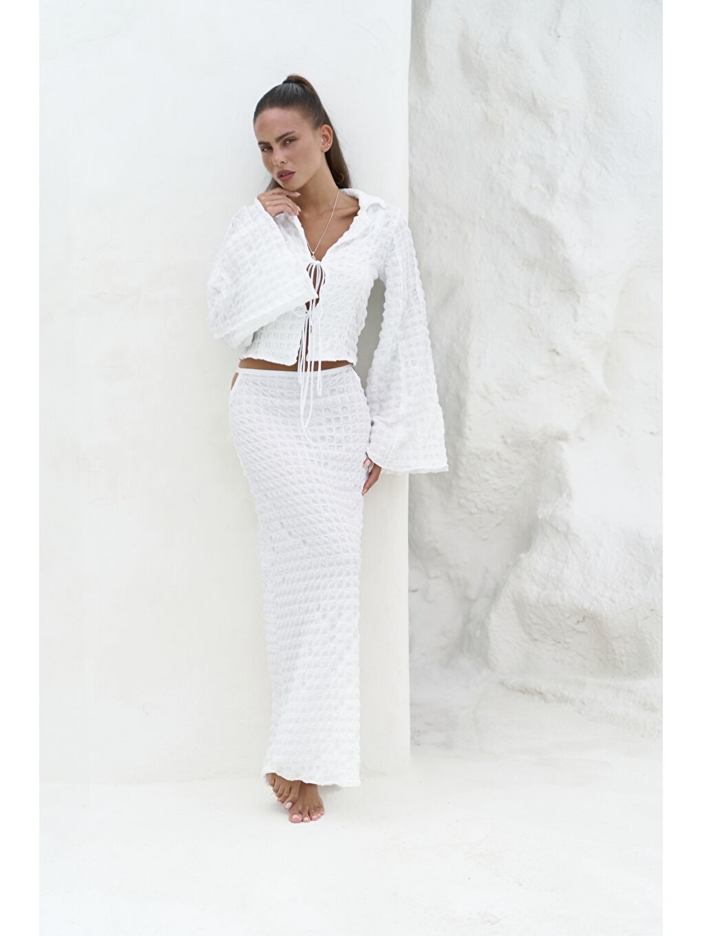 Rania Ekru Gömlek Etek Takım-1