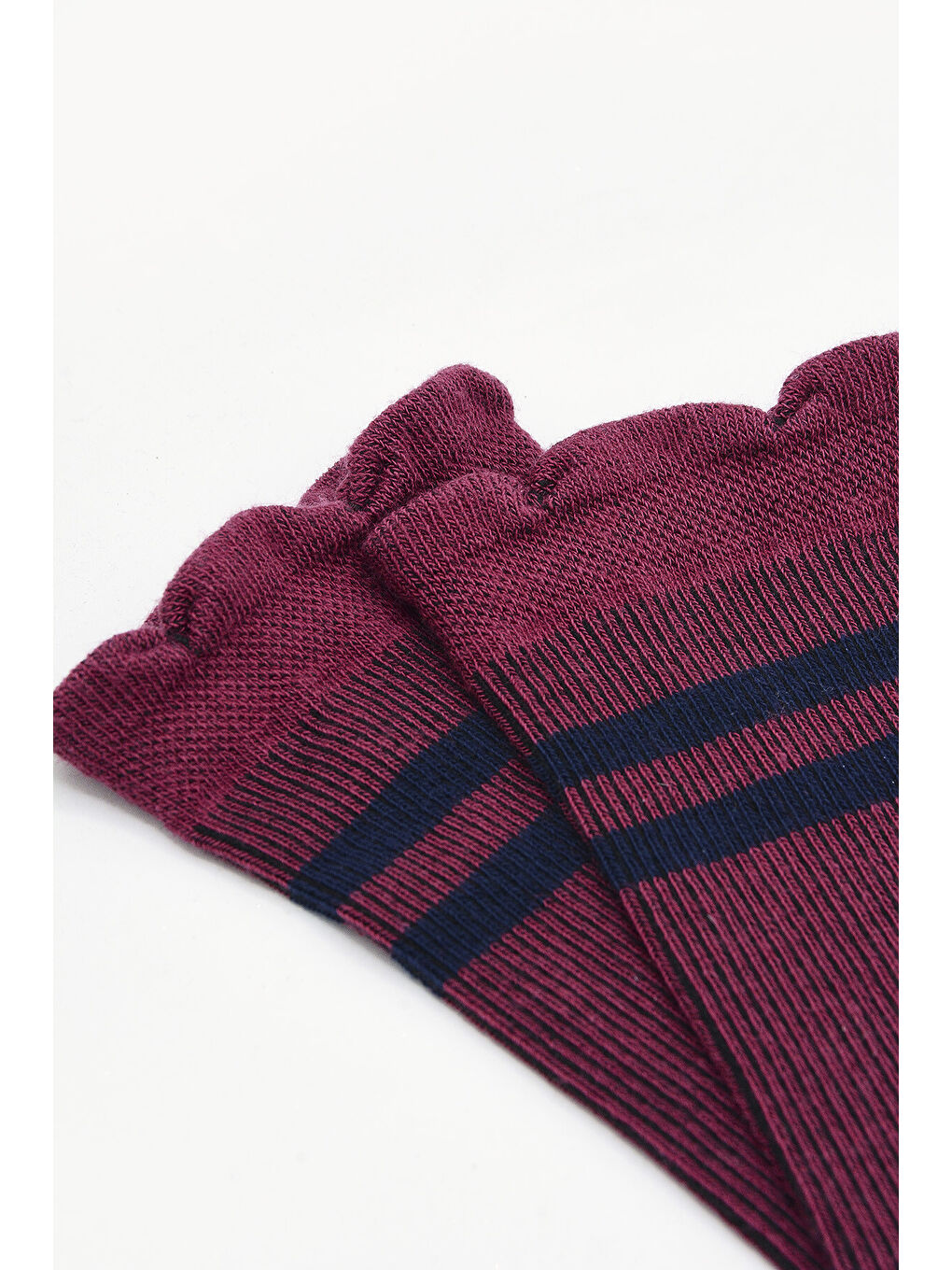 Bordo Çizgili Soket Çorap-1