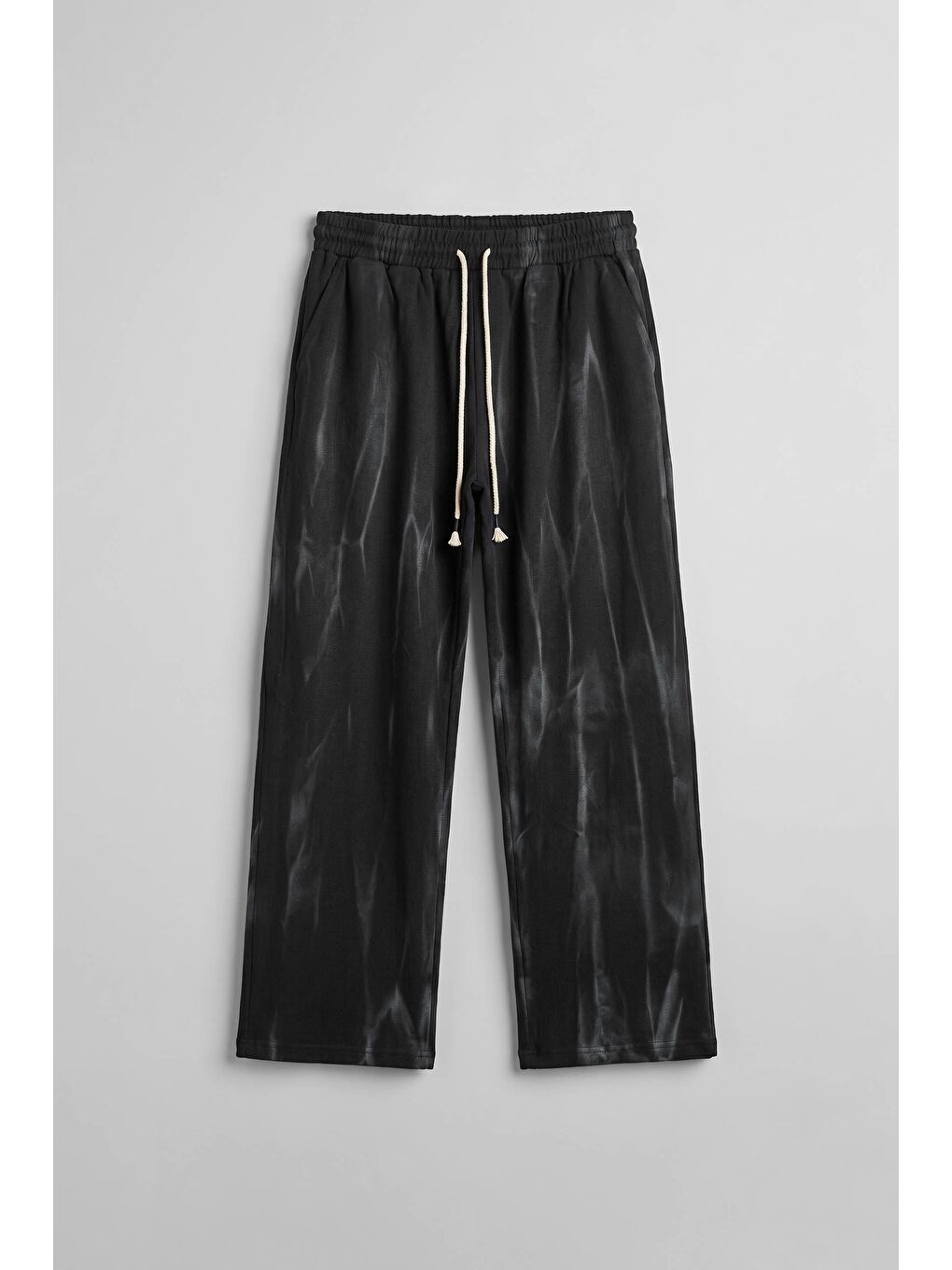 Erkek Baggy Fit Spray Desenli Lastikli Bel Pantolon Siyah