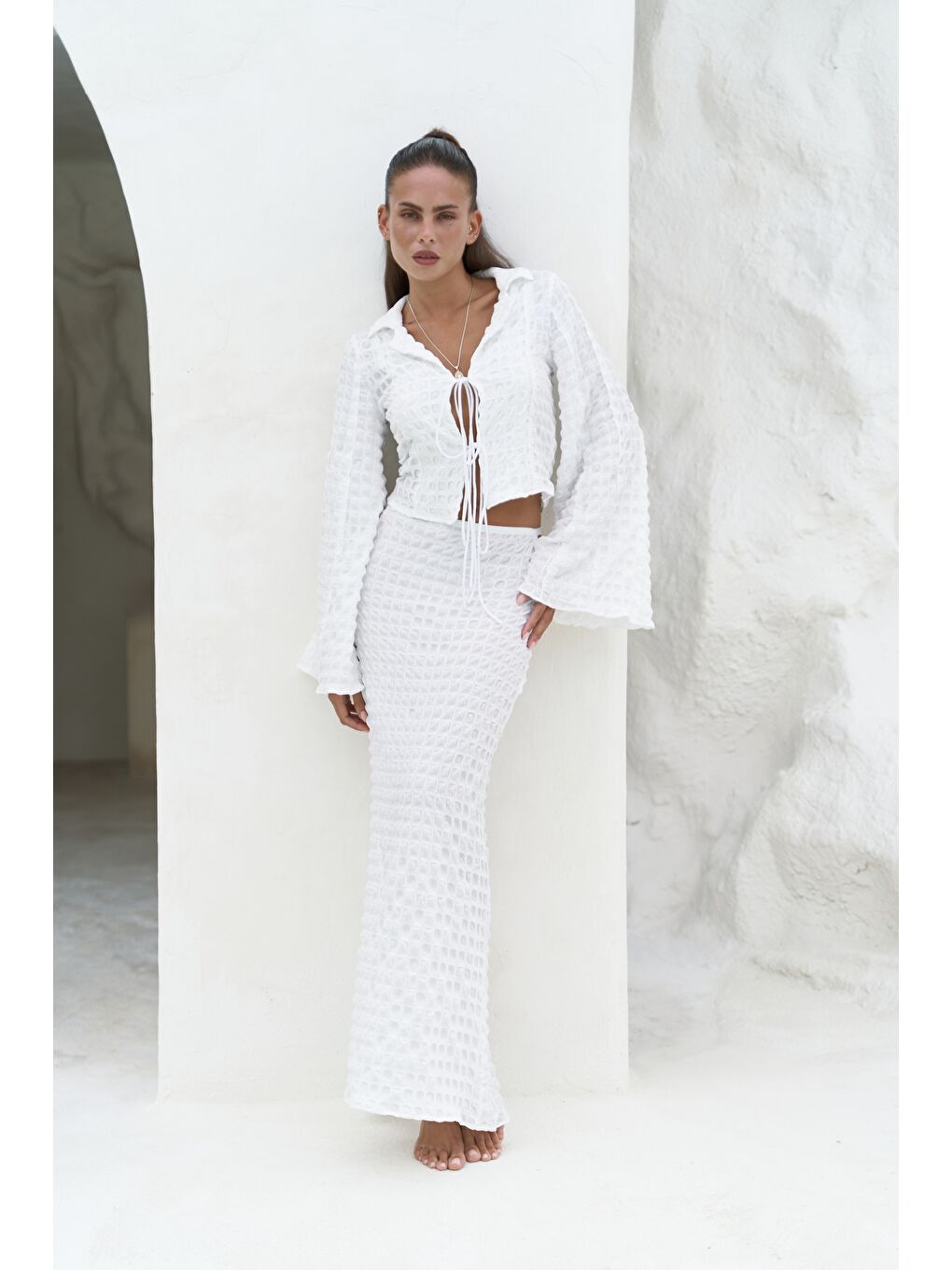 Rania Ekru Gömlek Etek Takım-4