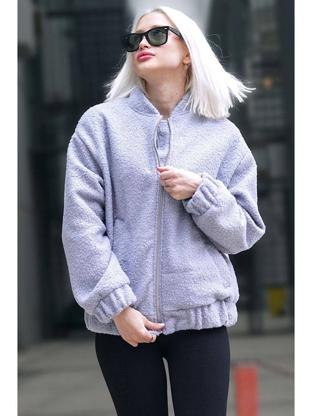 Gri Buklet Bomber Kadın Ceket Mg1967-1