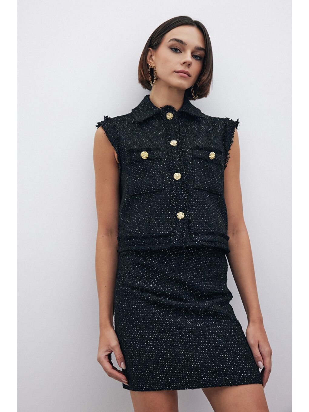 Simli Mini Tüvit Etek - Siyah-4