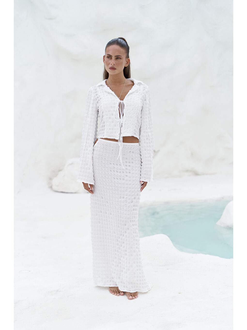 Rania Ekru Gömlek Etek Takım-5