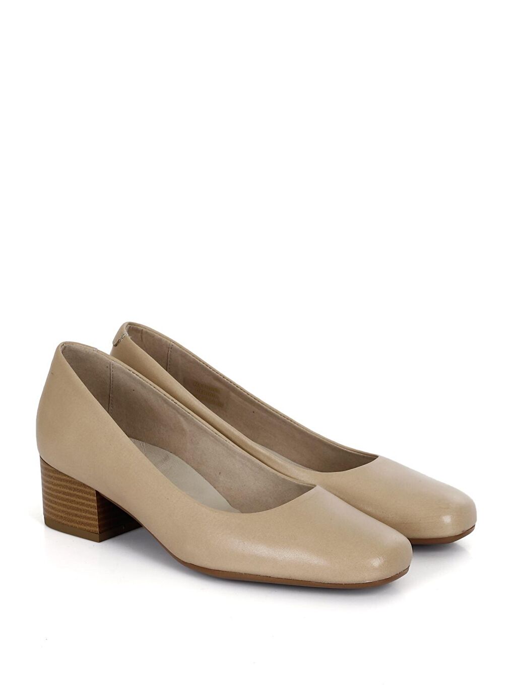 Bej NUDE  Hakiki Deri Yuvarlak Burun Kısa Kalın Topuklu Kadın Ayakkabı 24100-1