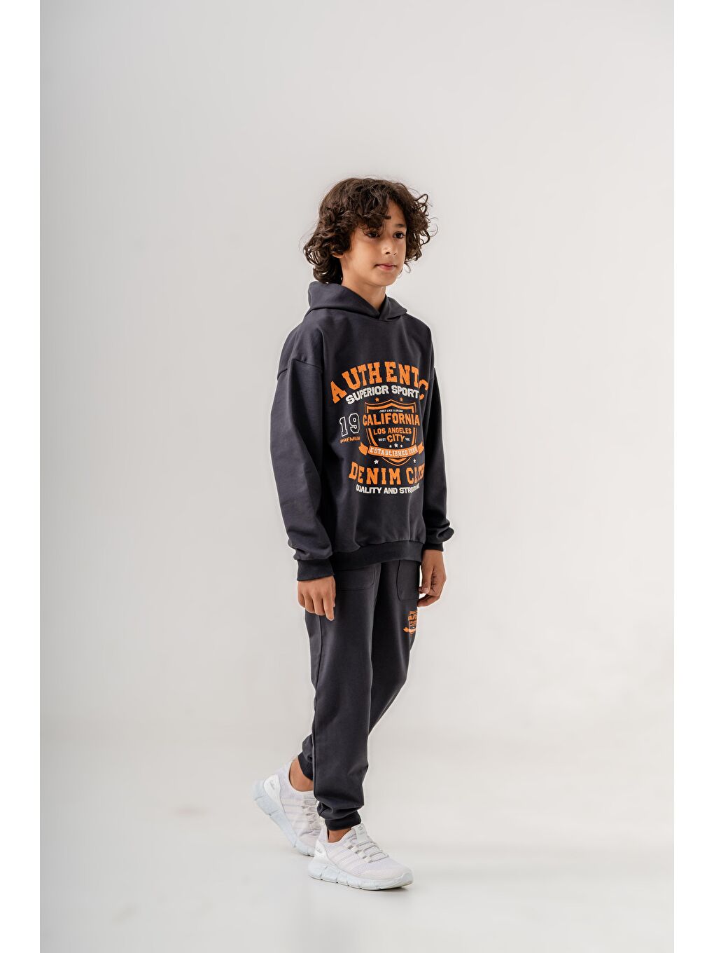 Mışıl Kids Füme Authentic Denim Los Angeles City WestSide Erkek Çocuk Alt-Üst Eşofman Takımı - 4