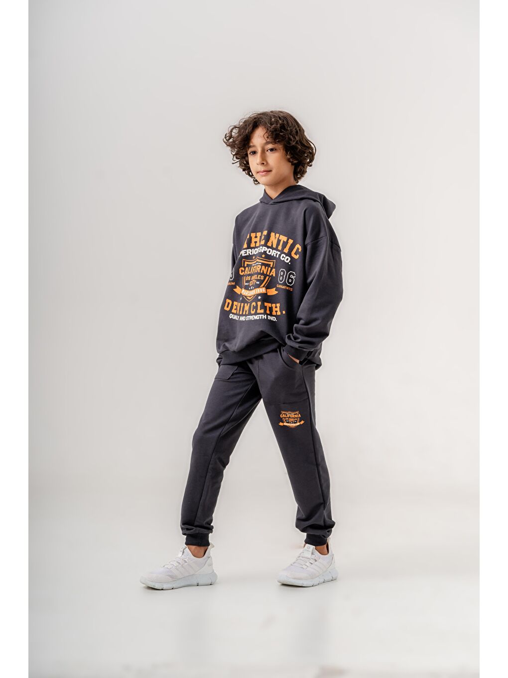 Mışıl Kids Füme Authentic Denim Los Angeles City WestSide Erkek Çocuk Alt-Üst Eşofman Takımı - 8