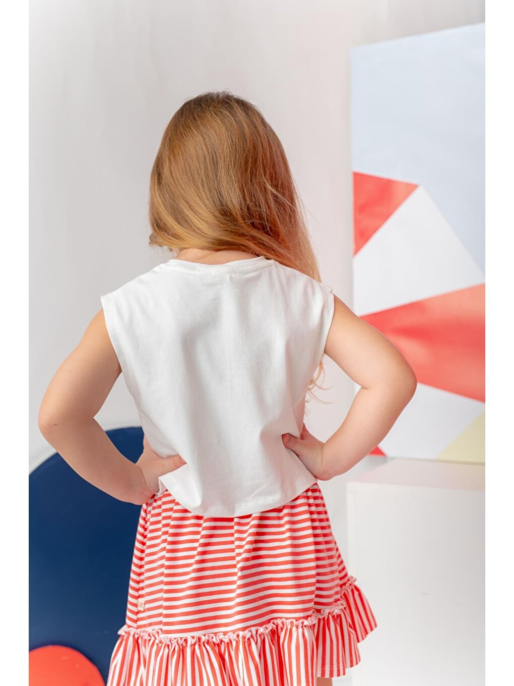 Kız Çocuk Hawaı Baskılı Kolsuz T-Shirt - Ekru-1