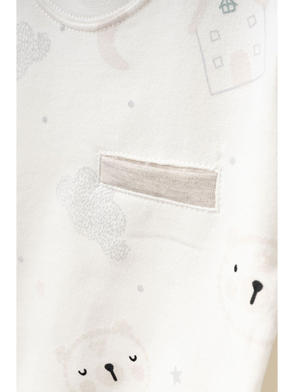 Bej Erkek Bebek Desenli Sweatshirt Pantolon 2 'li Alt Üst Bebek Takımı 3 Ay - 36 Ay-1