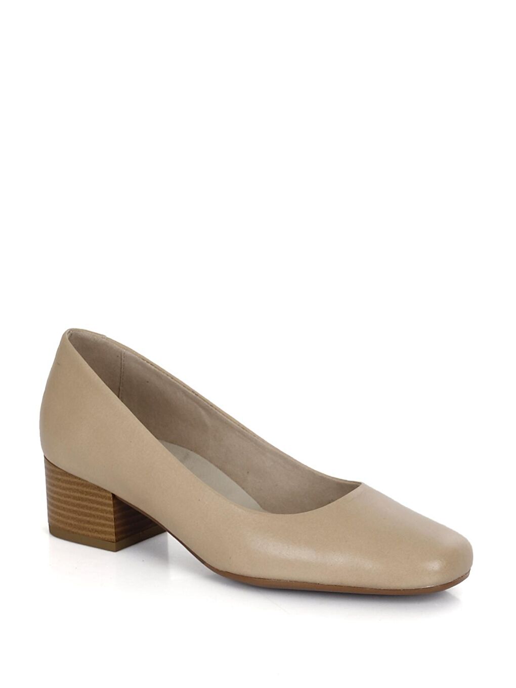 Bej NUDE  Hakiki Deri Yuvarlak Burun Kısa Kalın Topuklu Kadın Ayakkabı 24100-4