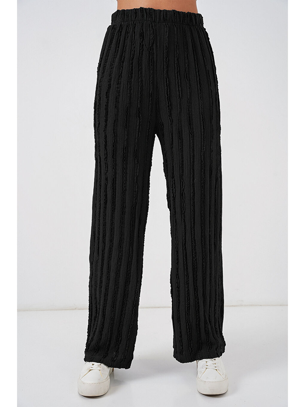 Kadın Dokulu Esnek Örme Pantolon 30057 - Siyah-1