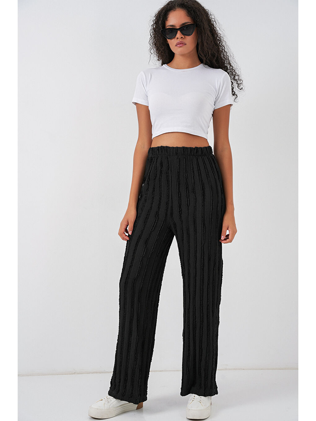 Kadın Dokulu Esnek Örme Pantolon 30057 - Siyah-2